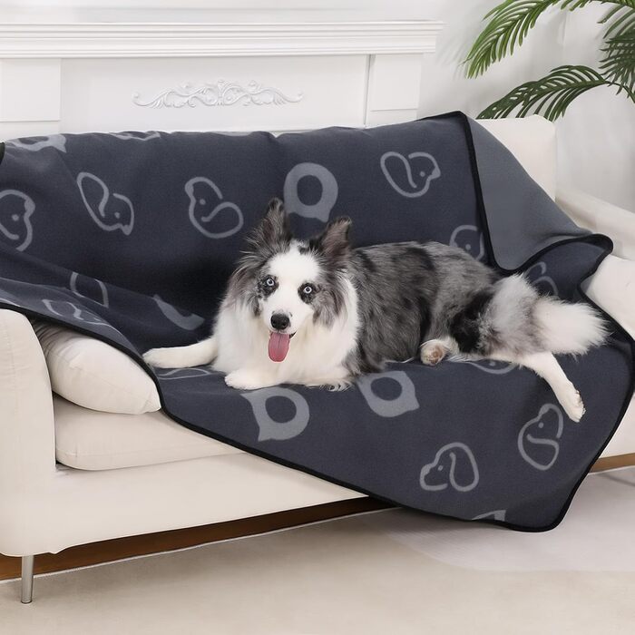 Водонепроникний килимок для собак, 152x127 см, плюшевий фланель та шерпа, для середніх та великих собак, машинне прання - Чорний (152x127 см, Сірий)