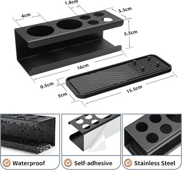 Тримач для електричної зубної щітки, нержавіюча сталь, настінний, без свердління, чорний | Тримач для насадок