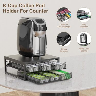 Органайзер для кавових капсул K-Cup на стійку, дерев'яний, 3 висувні ящики, для дому, кухні, офісу (Чорний)
