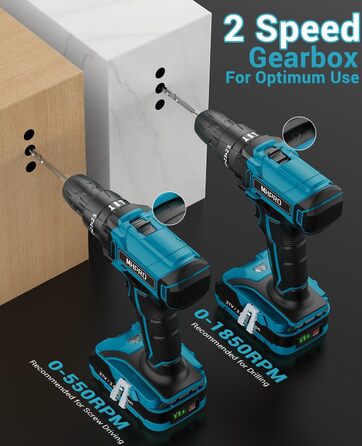 Акумуляторний шуруповерт MHPRO 21V з 2 акумуляторами 2.0Ah, 42Nm, 25+3 ступені крутного моменту, LED, 10мм патрон, 14-ти частинний набір для дому та саду