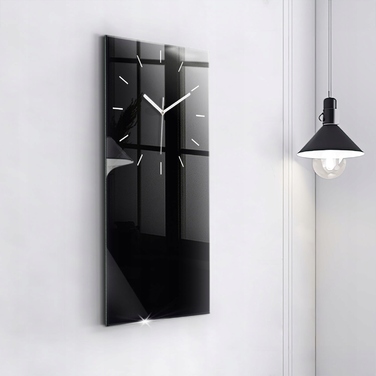 Великий настінний декоративний годинник із загартованого скла, чорний, 30x60 см