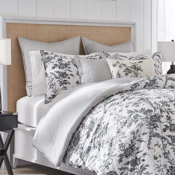 Комплект постільної білизни Laura Ashley Kingsize: двостороння бавовняна постіль з наволочками (Queen, Amberley Black/White)