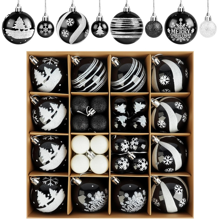 Набір ялинкових прикрас Ilauke, 44 шт. Ялинкові кулі з пластику червоного та білого кольору, 3 та 6 см. Декорації для ялинки на Різдво, для вечірки, дому, весілля. Кольори: червоний, білий (чорний, білий)