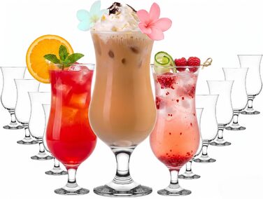 Набір келихів для коктейлів PLATINUX 400 мл (12 шт) - Longdrink, Hurricane, для вечірок, прозорі скляні келихи