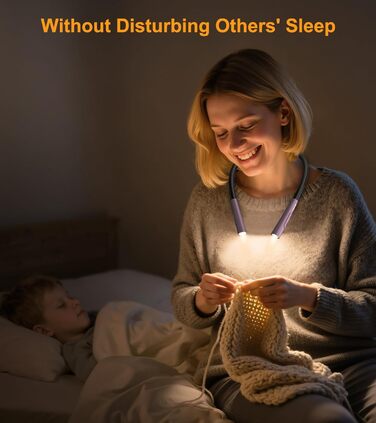 Настільна лампа Gritin для читання, на шию, з 4 кольорами та 5 рівнями яскравості - безступеневе регулювання, захист очей, акумулятор 80 годин, регульована рука, ергономічне світло для читання в ліжку/в'язання/рукоділля (нічне фіолетове)