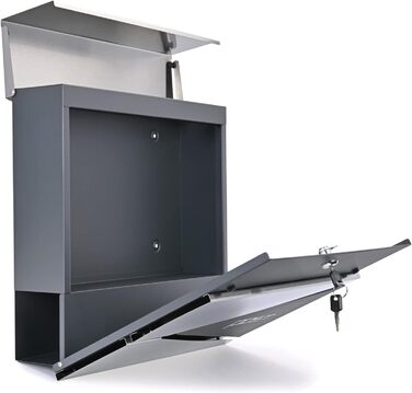 Поштовий ящик Verda з газетницею, нержавіюча сталь, антрацит, 2 ключі - дизайнерський настінний поштовий ящик з прихованим замком