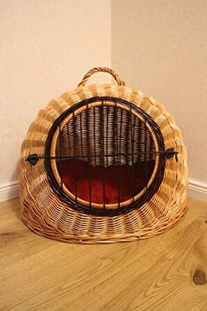 Транспортний кошик для котів та собак з ротангу з металевим ґратом та подушкою, L XL XXL (56x45x48 см)