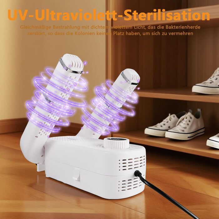 Електричний сушильник для взуття Vauki з УФ-стерилізацією, 360° циркуляцією повітря, таймером 90 хв, складний та компактний для дому та подорожей