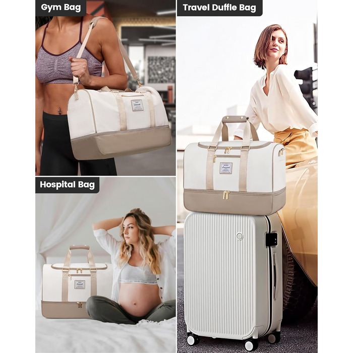 Сумка-мішок LOVEVOOK для подорожей, 37L, жіноча, для ручної поклажі, weekender, з органайзером для косметики, відділенням для взуття та вологонепроникним кишеням, водонепроникна спортивна сумка, пляжна сумка, для відпочинку, авіаперельотів, кемпінгу, M, K