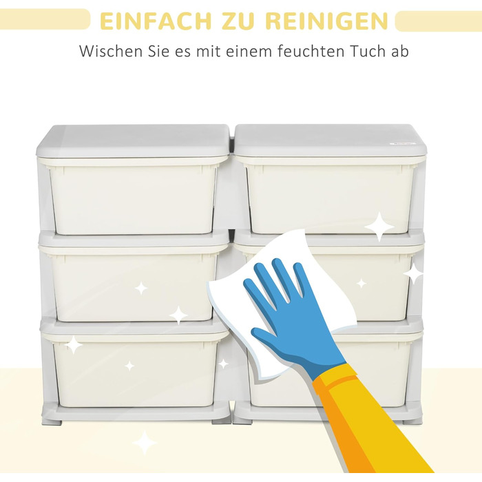 HOMCOM Kids' Chest of Drawers with Storage Boxes, Toy Organizer, Toy Box, Three Tiers for Kids' Rooms, 3-6 Years, Children's Furniture, 37 x 37 x 56.5 cm (75L x 37W x 56.5H cm, Cream White)