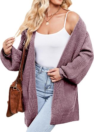 Жіночий в'язаний кардиган оверсайз з відкритим передом, теплий, великий в'язаний, рожевий (S)