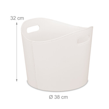 Relaxdays Cream White Wooden Basket with Faux Leather