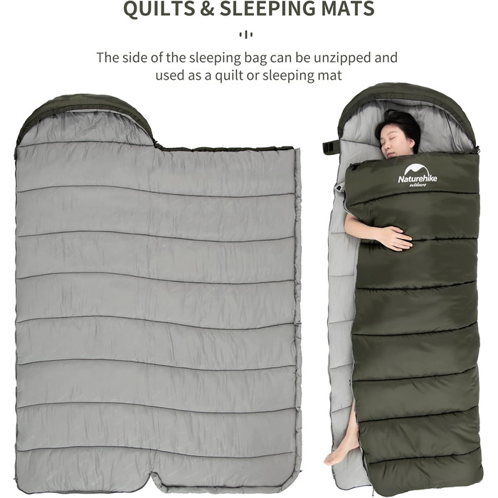 Naturehike Sleeping Bag with Hood - Camping Quilt Sleeping Bag - Lightweight & Comfortable - Ideal for Outdoor Adventures & Travel - Marine Blue/Green (7~11°C)