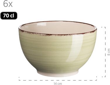 MÄSER Bel Tempo II Сервіз для сніданку на 6 осіб, вінтажний стиль, ручне розпису, 18 предметів, кераміка, steingut, колір димчастий зелений