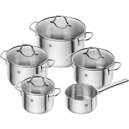 Набір каструль ZWILLING Flow, 5 предметів, з кришкою з термостійкого скла, для індукційних плит, не має покриття, з нержавіючої сталі, колір Black
