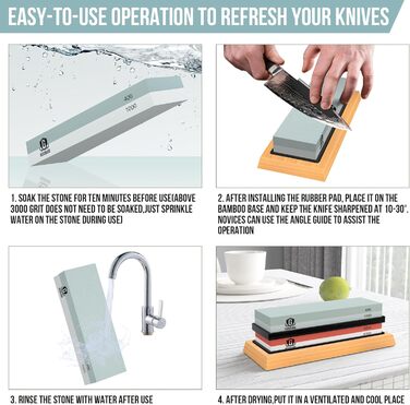 Набір для заточування ножів Goodjob Premium: японський точильний камінь, 400/1000 та 3000/8000 грит, провідник кута, захисні рукавички, провідник для заточування