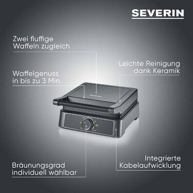 SEVERIN WA 2106 Electric Heart-Shaped Waffle Maker - Slim Design, Non-Stick Coating, 1200W