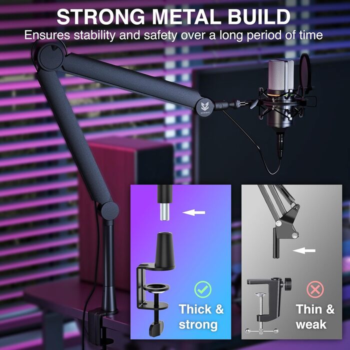 Підставка для мікрофона SENSIC SA-30 настільна з поворотним кріпленням, адаптер 3/8-5/8, універсальна, професійна, чорна