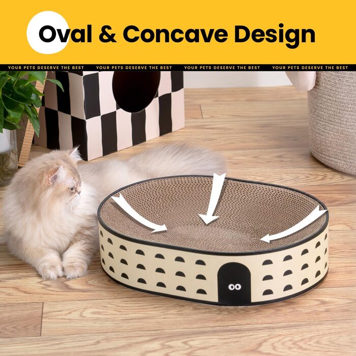 Кігтеточка для котів Conlun 2-в-1: овальна, з мискою та гніздом, з гофрокартону, 43x33x10 см