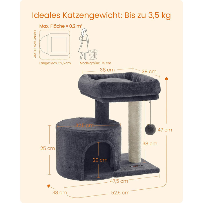 Дряпалка для котів Feandrea PCT50W сірого кольору з сизалевим стовпом та м'якою платформою