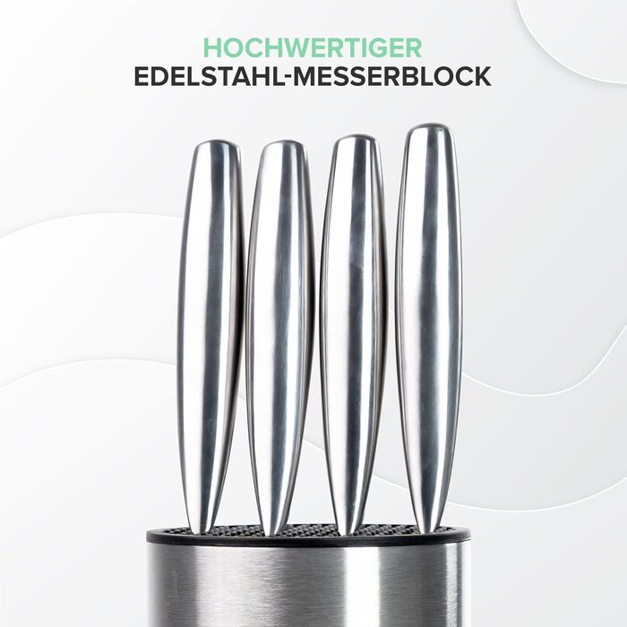 Coninx Stainless Steel Knife Block without Knives - Modern round knife block with flexible lamellae - Universal knife holder - Stylish unstocked knife block - Simplifies knife storage