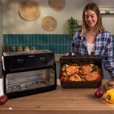 Cecotec Oil-Free Hot Air Fryer - 10L - Grill Plate - Grill - Double Heating Elements - Cecofry & Grill Duoheat 10000. 2800W, Movable Dividing Wall, Temperature Control 40-200°C, 10 Menus