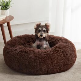Western Home Dog Bed Run, Cat Bed Fluffy, Dog Cushion for Small Dogs, Washable Dog Bed, Dog Basket, Cat Basket for Sleeping 60 cm (L 70 x W 70 x H 20 cm, Dark Brown)