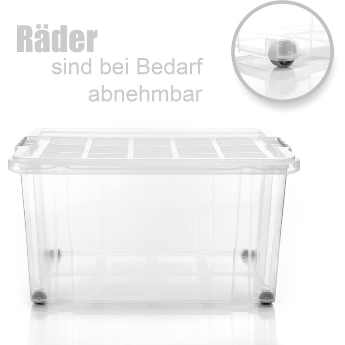 BigDean 4-Piece 60L Storage Boxes with Lid Large Steel - Stackable, Robust Box, BPA-Free - Rollable Storage Box with Secure Click Closures - Made in Germany (White)