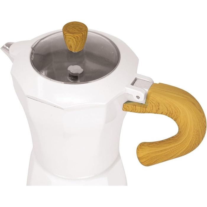 Jocca Electric Italian Coffee Machine Nature, 6 Cups Moka Pot, 300ml, Swivel Base, Cold-Touch Handle, Keep-Warm Function, White