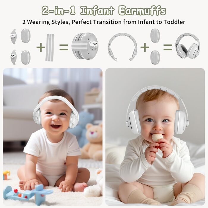 Навушники-захисники для малюків 2-в-1, захист від шуму, регульоване наголов'я, для дітей до 48 місяців