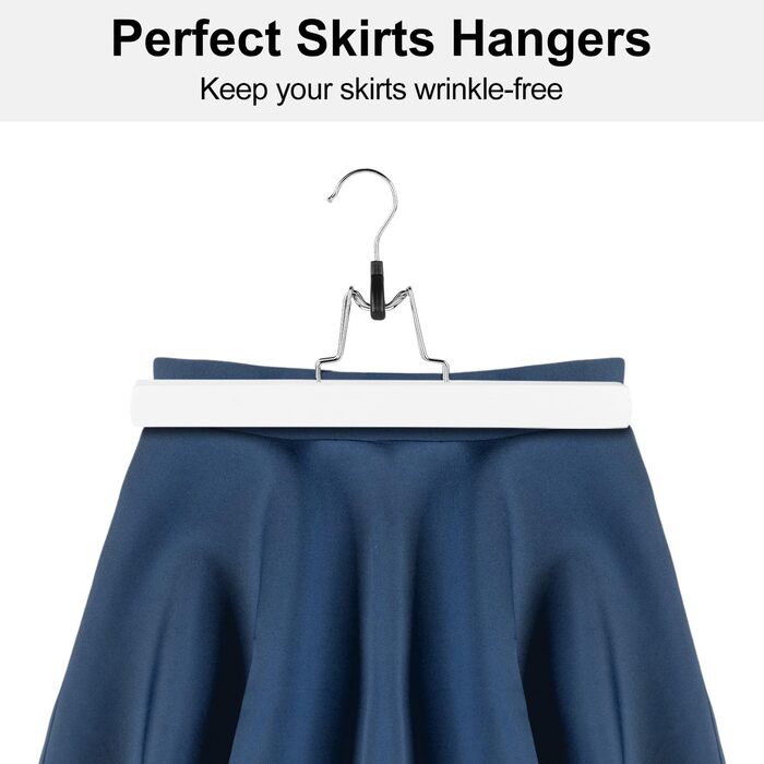 Дерев'яні вішалки для штанів AMKUFO з кліпсами (12 шт.), антиковзні вішалки для спідниць, фіксатори для штанів, надійні вішалки з масивного дерева, поворотний 360° гачок (білий/розкішний сад)