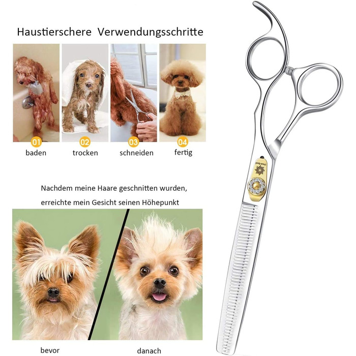 Професійна ножиця для грумінгу собак, 7 дюймів, пряма, для собак та котів, з тонкої стрижки, з японської сталі 440C