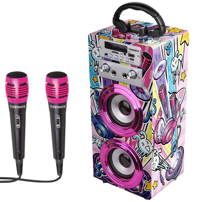 Караоке машина Trendix для дітей Party Edition Рожева з 2 мікрофонами, USB, Bluetooth, FM-радіо та SD-картою | Дитяча музична колонка з мікрофоном | Подарунок