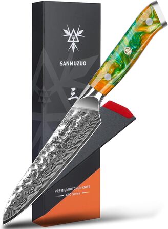 SANMUZUO 13 см універсальний ніж для фруктів та овочів - професійний кухонний ніж з дамаської сталі та ручкою з харчового пластику, серія Yao