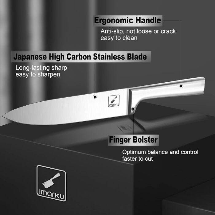 IMARKU 15-Piece Japanese Stainless Steel Knife Set with Block - Professional Kitchen Knife Set with Sharpener & Cleaning Block