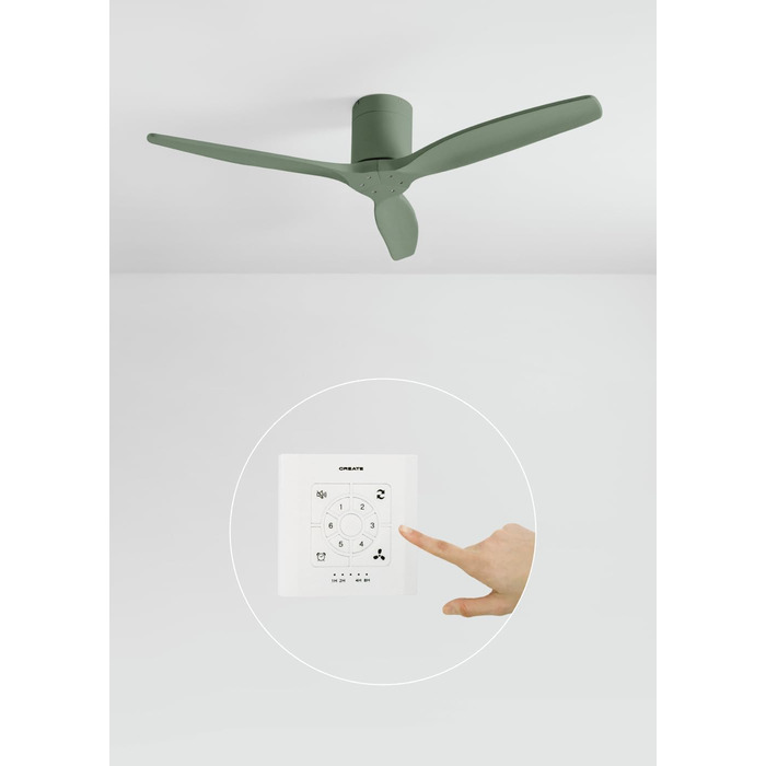 Вентилятор стельовий WINDCALM M з підсвічуванням, Wi-Fi, пульт, 132 см, 40W, Salbeigrün