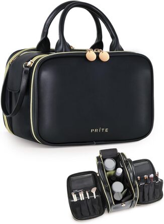 Косметичка-органайзер для подорожей, велика місткість, водонепроникна, з ручкою та кількома відділеннями (Чорний, M)
