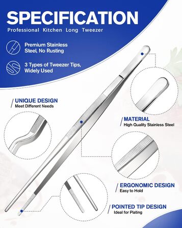 Набір кухонних пінцетів 10 дюймів, професійний, з нержавіючої сталі, для приготування, декорування та BBQ