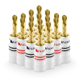 Позолочені бананові роз'єми Nakamichi 24K для акустичних кабелів 12-18 AWG, 4 мм для підсилювача, Hi-Fi стерео та домашнього кінотеатру, 4 шт (2 пари)