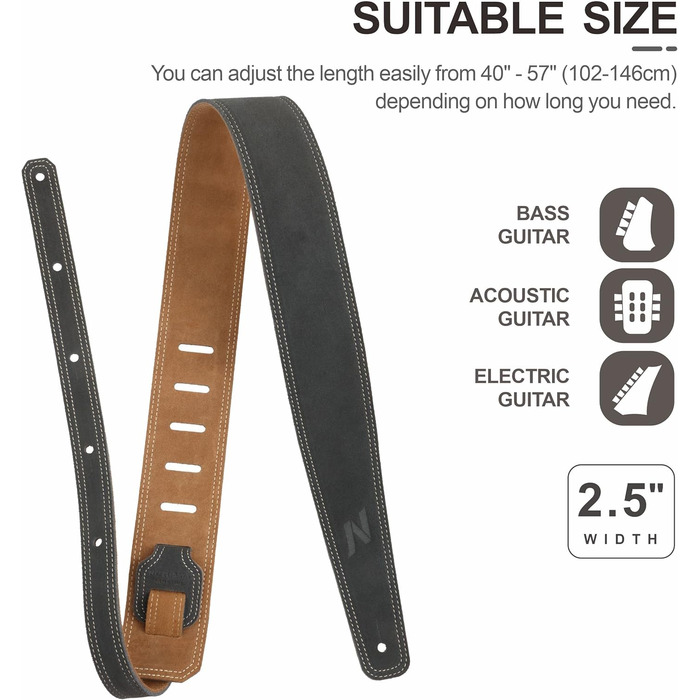 Накладна на гітару Nefelibata з повного нубуку, 76 см, з підкладкою з піни та петлею для кабелю, для акустичної, бас та електрогітари (Темно-сірий)