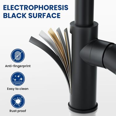 Змішувач кухонний CECIPA з витяжною лійкою, чорний, нержавіюча сталь, 360° обертання, 2 режими струменя