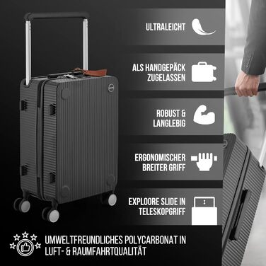 Чемодан ручної поклажі на колесах 35x22x55 см, міцний дорожній чемодан, корпус з полікарбонату, TSA-замок, ідеальний для ручної поклажі, чорний/шампань рожевий