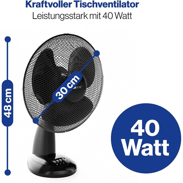 Вентилятор Clatronic VL 3602: тихий, з функцією гойдання, Ø 30 см, 40W, для дому та офісу