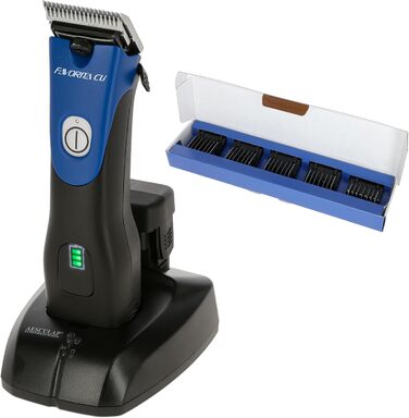 Машинка для стрижки собак та коней Aesculap Favorita CLi акумуляторна з набором гребінців | Професійна ергономічна машинка для собак | LED-дисплей | Машинка для стрижки тварин (Блакитна)