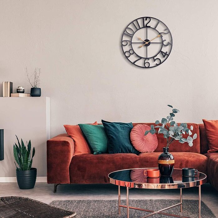 Large European-Style Industrial Vintage Wall Clock with Roman Numerals, Silent No Ticking Sounds Metal Wall Clock, Decorative Wall Clock for Living Room, Kitchen, Bedroom - (Black Arabic, 76cm)
