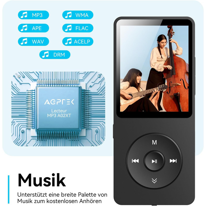 MP3 плеєр AGPTEK 32GB Bluetooth 5.3, 1.8