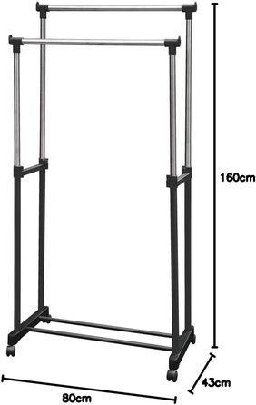Home Vida Clothes Rack, Double Clothes Rail, Adjustable, Silver