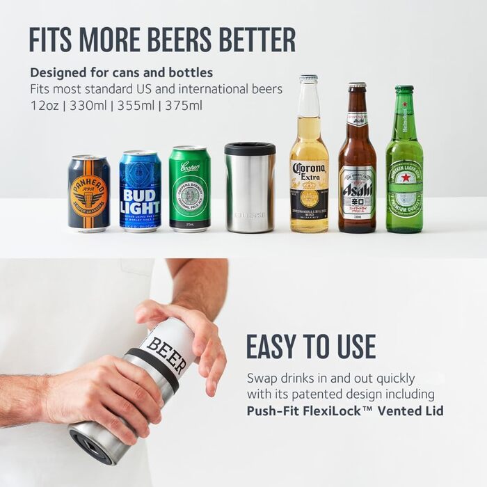 Охолоджувач для напоїв Huski Bierkühler 2.0 | Преміум тримач для банок та пляшок | З нержавіючої сталі Marine Quality | Знімний 3-в-1 відкривач | Функціонує як Tumbler | Подарунок (Нержавіюча сталь) | Підходить для 330ml, 355ml/12oz та 375ml