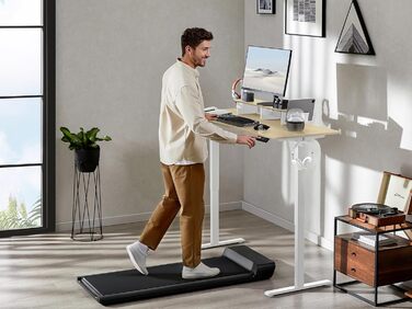 Electric Standing Desk with Drawers - 120x60cm, Oak Finish - Adjustable Height Desk for Home Office & Business, Monitor Stand, Phone Holder, 3 Hooks