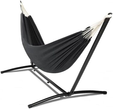 Hammock with metal stand and gray fabric, garden hammock holder